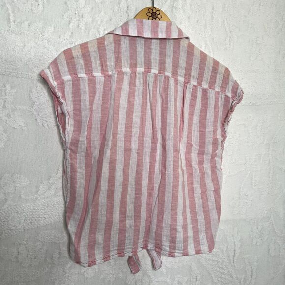 Old Navy Linen Striped Button Down Tie Top - Picture 5 of 8